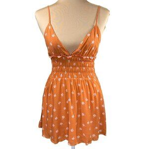 Follow The Sun V-Neck Strapless Mini Skirt Orange Floral Size S Small